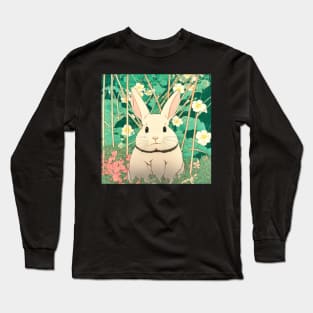 Flower Journey with the Cottagecore White American Fuzzy Lop Rabbit Long Sleeve T-Shirt